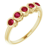 14K Gold Round Lab-Grown Ruby Five-Stone Bezel-Set Ring - Yellow Gold