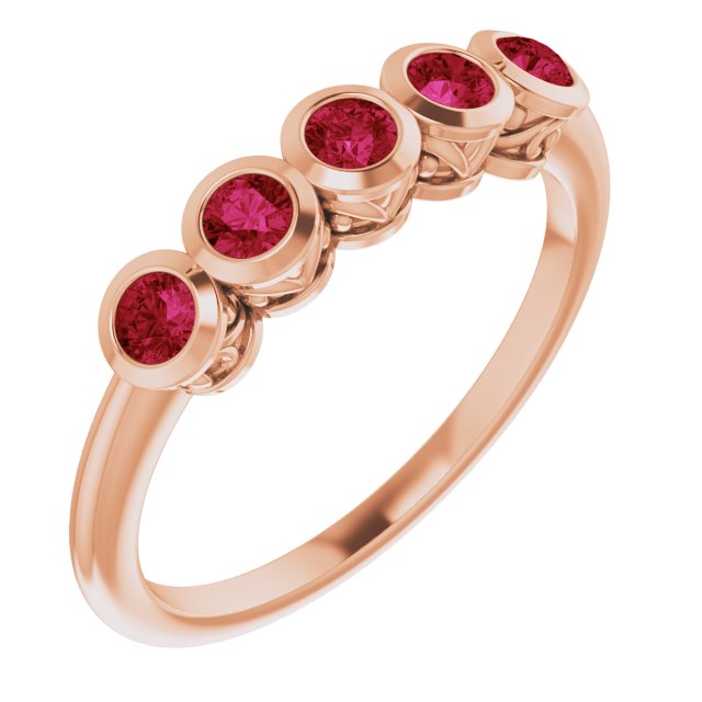 14K Gold Round Lab-Grown Ruby Five-Stone Bezel-Set Ring - Rose Gold