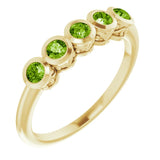 14K Gold Round Natural Peridot Five-Stone Bezel-Set Ring - Yellow Gold
