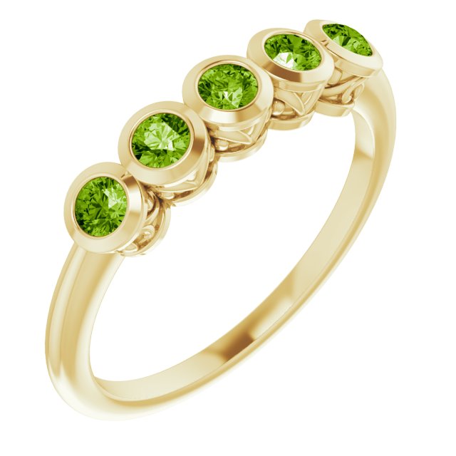14K Gold Round Natural Peridot Five-Stone Bezel-Set Ring - Yellow Gold