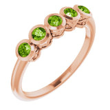14K Gold Round Natural Peridot Five-Stone Bezel-Set Ring - Rose Gold