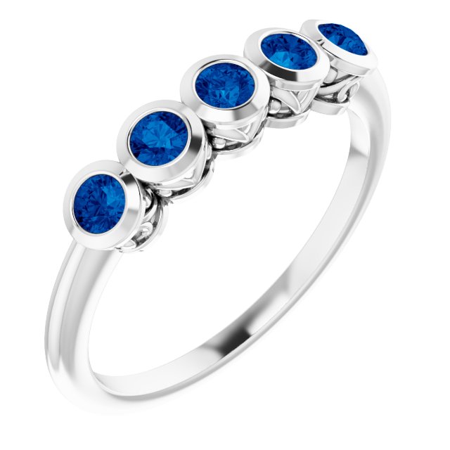 Platinum Round Natural Blue Sapphire Five-Stone Bezel-Set Ring