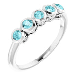 14K Gold Round Natural Blue Zircon Five-Stone Bezel-Set Ring - White Gold