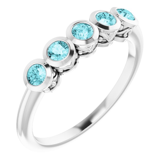 Platinum Round Natural Blue Zircon Five-Stone Bezel-Set Ring