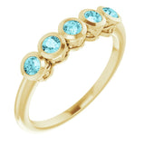 14K Gold Round Natural Blue Zircon Five-Stone Bezel-Set Ring - Yellow Gold