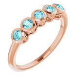14K Gold Round Natural Blue Zircon Five-Stone Bezel-Set Ring - Rose Gold