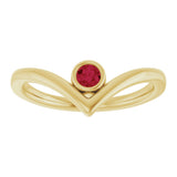14K Gold Round Natural Ruby Bezel-Set Solitaire V Ring - Yellow Gold - view 3