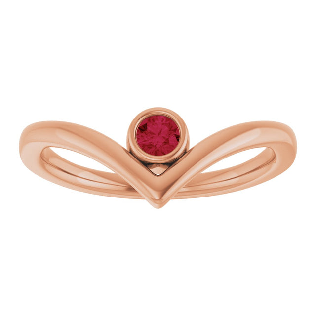 14K Gold Round Lab-Grown Ruby Bezel-Set Solitaire V Ring - Rose Gold - view 3
