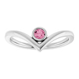 Platinum Round Natural Pink Tourmaline Bezel-Set Solitaire V Ring - view 3