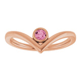 14K Gold Round Natural Pink Tourmaline Bezel-Set Solitaire V Ring - Rose Gold - view 3