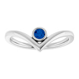 14K Gold Round Natural Blue Sapphire Bezel-Set Solitaire V Ring - White Gold - view 3