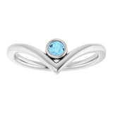 14K Gold Round Natural Aquamarine Bezel-Set Solitaire V Ring - White Gold - view 3