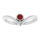 Platinum Round Natural Mozambique Garnet Bezel-Set Solitaire V Ring - view 3