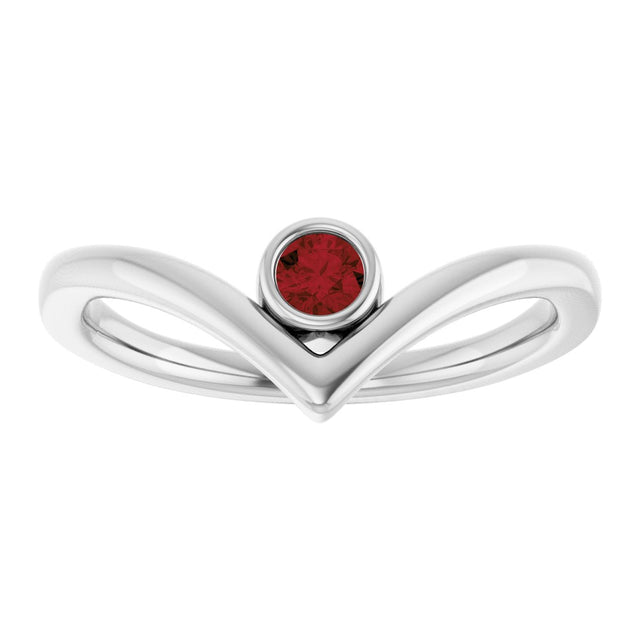 Platinum Round Natural Mozambique Garnet Bezel-Set Solitaire V Ring - view 3