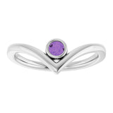 Platinum Round Natural Amethyst Bezel-Set Solitaire V Ring - view 3