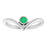 14K Gold Round Lab-Grown Emerald Bezel-Set Solitaire V Ring - White Gold - view 3
