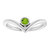 Platinum Round Natural Peridot Bezel-Set Solitaire V Ring - view 3