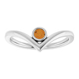 14K Gold Round Natural Citrine Bezel-Set Solitaire V Ring - White Gold - view 3