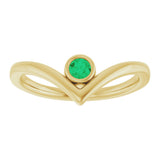 14K Gold Round Natural Emerald Bezel-Set Solitaire V Ring - Yellow Gold - view 3