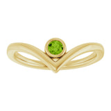14K Gold Round Natural Peridot Bezel-Set Solitaire V Ring - Yellow Gold - view 3