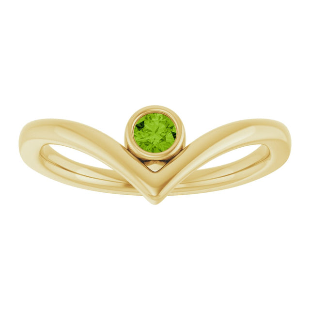 14K Gold Round Natural Peridot Bezel-Set Solitaire V Ring - Yellow Gold - view 3