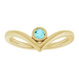 14K Gold Round Natural Blue Zircon Bezel-Set Solitaire V Ring - Yellow Gold - view 3