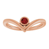 14K Gold Round Natural Mozambique Garnet Bezel-Set Solitaire V Ring - Rose Gold - view 3