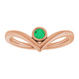 14K Gold Round Lab-Grown Emerald Bezel-Set Solitaire V Ring - Rose Gold - view 3