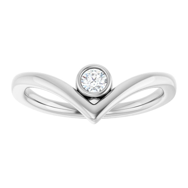Platinum Round Natural Diamond Bezel-Set Solitaire V Ring - view 3