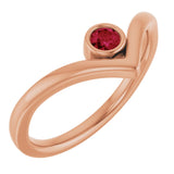 14K Gold Round Natural Ruby Bezel-Set Solitaire V Ring - Rose Gold