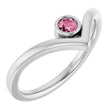 Platinum Round Natural Pink Tourmaline Bezel-Set Solitaire V Ring