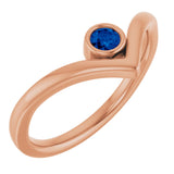 14K Gold Round Lab-Grown Blue Sapphire Bezel-Set Solitaire V Ring - Rose Gold