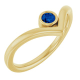 14K Gold Round Lab-Grown Blue Sapphire Bezel-Set Solitaire V Ring - Yellow Gold