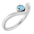 14K Gold Round Natural Aquamarine Bezel-Set Solitaire V Ring - White Gold