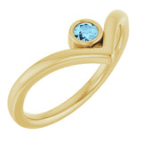 14K Gold Round Natural Aquamarine Bezel-Set Solitaire V Ring - Yellow Gold