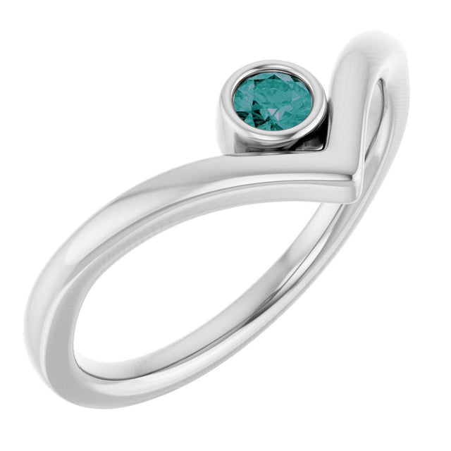 Platinum Round Lab-Grown Alexandrite Bezel-Set Solitaire V Ring
