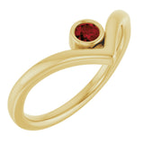 14K Gold Round Natural Mozambique Garnet Bezel-Set Solitaire V Ring - Yellow Gold