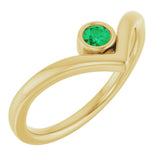 14K Gold Round Lab-Grown Emerald Bezel-Set Solitaire V Ring - Yellow Gold