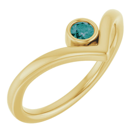 14K Gold Round Lab-Grown Alexandrite Bezel-Set Solitaire V Ring - Yellow Gold