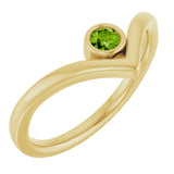 14K Gold Round Natural Peridot Bezel-Set Solitaire V Ring - Yellow Gold