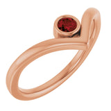 14K Gold Round Natural Mozambique Garnet Bezel-Set Solitaire V Ring - Rose Gold