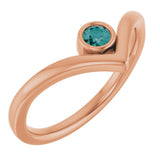 14K Gold Round Lab-Grown Alexandrite Bezel-Set Solitaire V Ring - Rose Gold