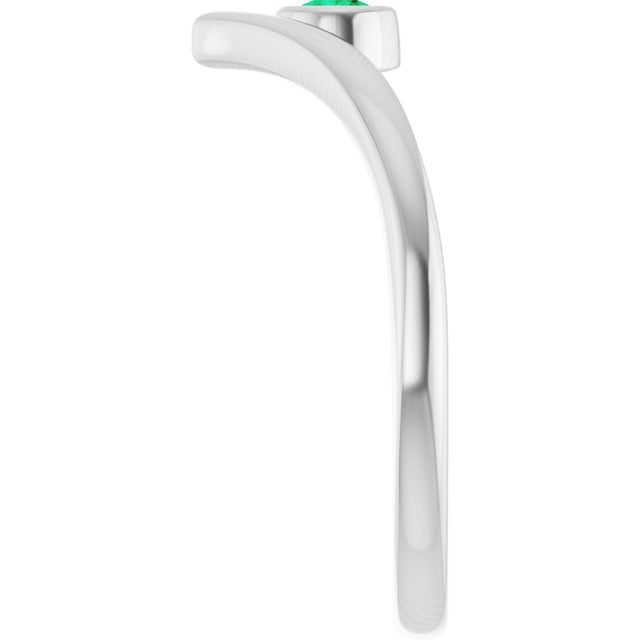 Platinum Round Natural Emerald Bezel-Set Solitaire V Ring - view 4