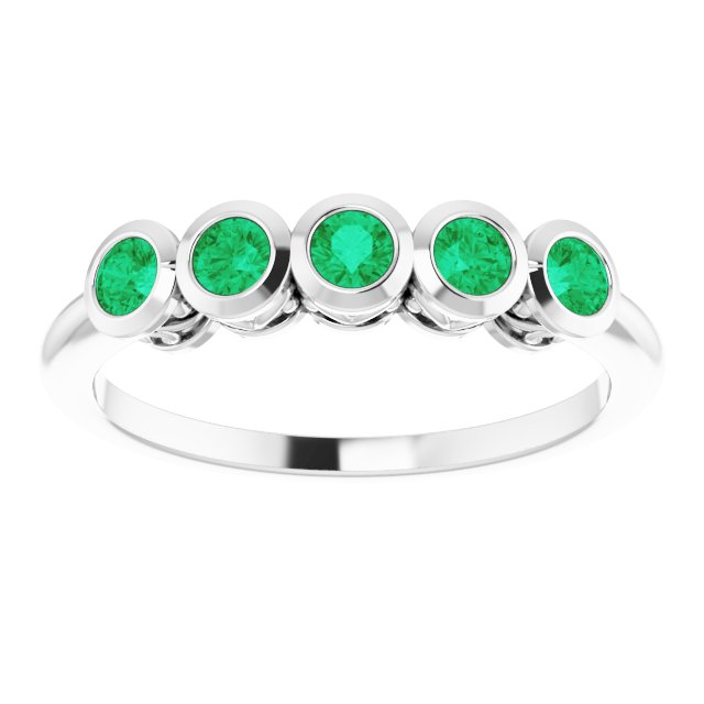 Platinum Round Lab-Grown Emerald Five-Stone Bezel-Set Ring - view 3