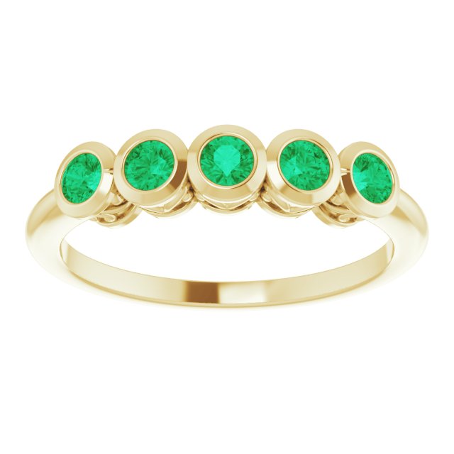 14K Gold Round Natural Emerald Five-Stone Bezel-Set Ring - Yellow Gold - view 3