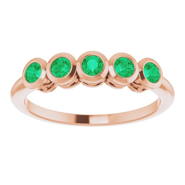 14K Gold Round Natural Emerald Five-Stone Bezel-Set Ring - Rose Gold - view 3