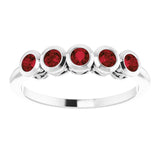 14K Gold Round Natural Mozambique Garnet Five-Stone Bezel-Set Ring - White Gold - view 3