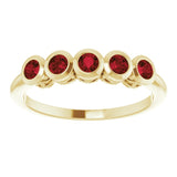 14K Gold Round Natural Mozambique Garnet Five-Stone Bezel-Set Ring - Yellow Gold - view 3