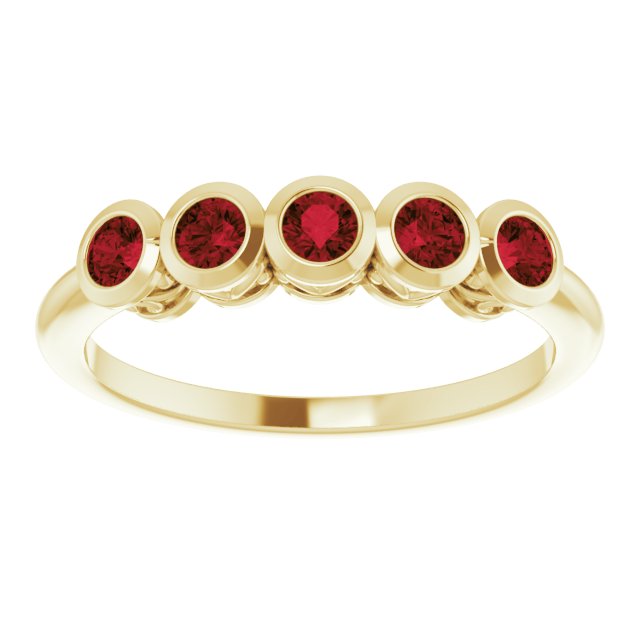 14K Gold Round Natural Mozambique Garnet Five-Stone Bezel-Set Ring - Yellow Gold - view 3
