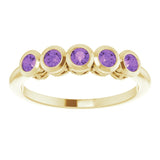 14K Gold Round Natural Amethyst Five-Stone Bezel-Set Ring - Yellow Gold - view 3